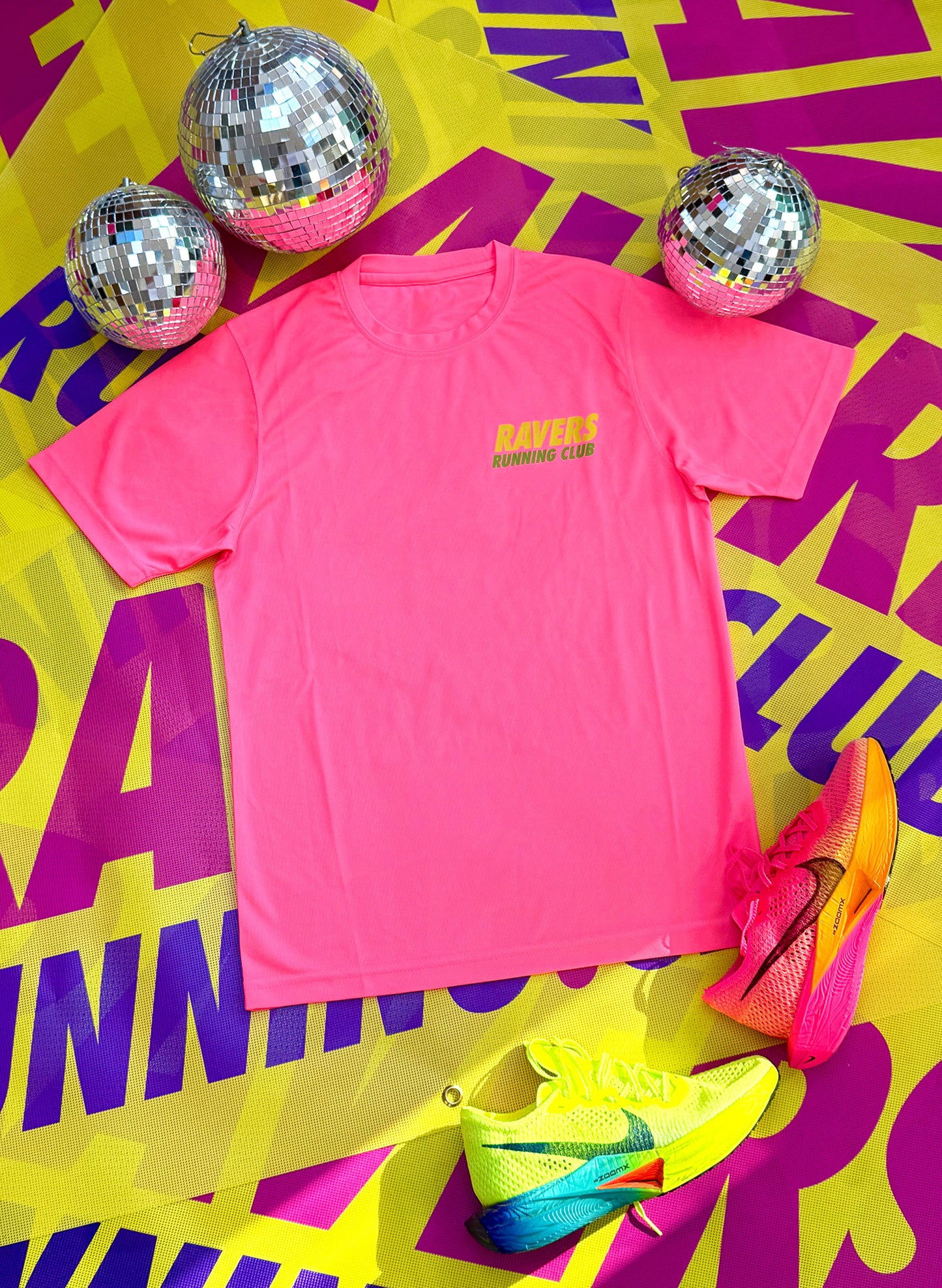 Electric Pink Disco Ball Sports T Shirt (Unisex)