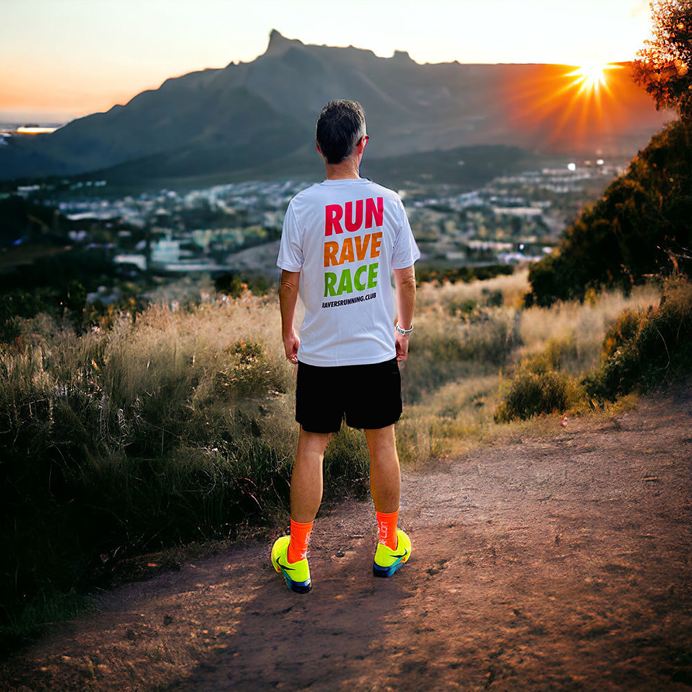 White Run Rave Race Sports T Shirt (Unisex)